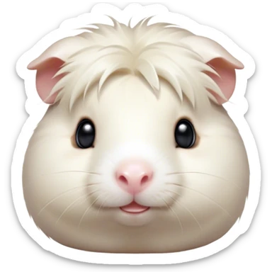 Cinematic Cute White Guinea Pig Portrait Emoji, Head tilted playfully and inquisitively, showcasing a silky, immaculate white coat with a natural glow, round, sparkling dark eyes filled with curiosity, Simplified yet irresistibly adorable features, highly detailed, glowing with a warm, friendly light, high shine, affectionate and lively, stylized with a touch of whimsy, bright and endearing, soft glowing outline, capturing the essence of a mischievous yet loving guinea pig, so playful it feels like it could nuzzle out of the screen and into your arms! sticker