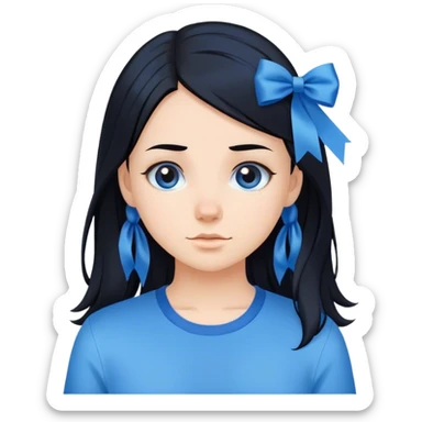 pretty girl with blue shirt and ribbon on her black hair sticker