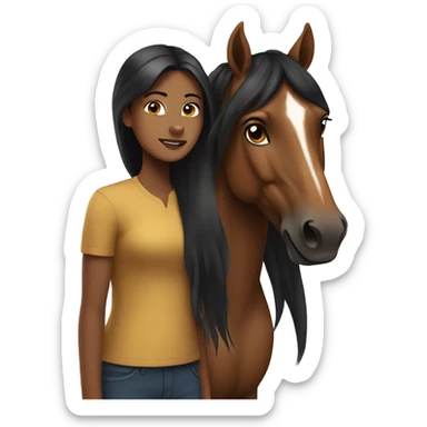 Brown horse with a brownskinned girl with long black hair  sticker