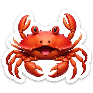 Cinematic Cute Yawning Red Crab Portrait Emoji, Head tilted slightly with a dramatic, wide-open yawn, showcasing a vivid, scarlet exoskeleton with softly drooping antennae and eyes half-closed in drowsy contentment, Simplified yet irresistibly adorable features, highly detailed, glowing with a soft, cozy oceanic glow, high shine, relaxed yet expressive, stylized with a dash of whimsical seaside charm, soft glowing outline, capturing the essence of a drowsy yet affectionate red crab that appears ready to scuttle out for a nap! sticker