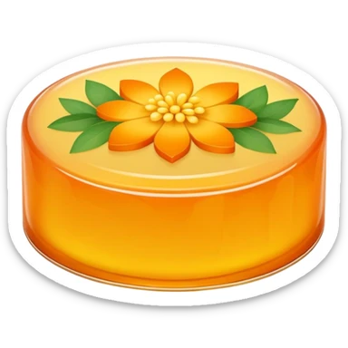 Osmanthus jelly cake with floral pattern, simplified emoji style with bold outlines and bright colors, cartoon style Gui Hua Gao traditional sweet sticker