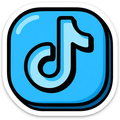 plump rounded TikTok logo, blue color, bold black outlines, expressive shadows, glossy highlights, puffy dimensional symbol, soft rounded corners, no background sticker
