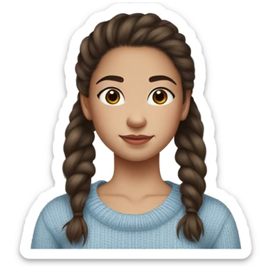 teenage girl, hispanic, freckles, afro brown hair, pony tail, medium length hair, brown eyes, light blue sweater, winter sweater, freckle sticker