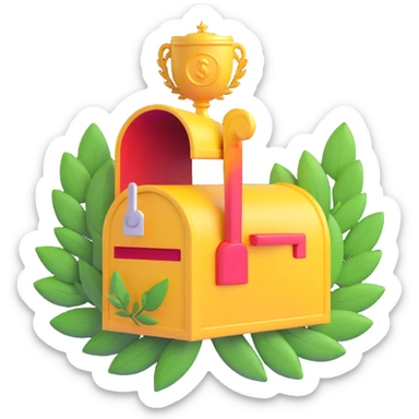 mailbox with a trophy and laurel wreath, indicating high reputation, 3D emoji style sticker