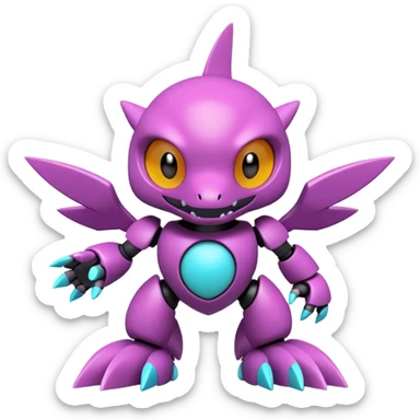 A 3D CGI model of a randomly-colored edgy kawaii Fakémon-Pokémon-Digimon-Spectrobe-Medabot-creature (full body) sticker