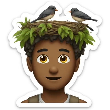 Boy with a birds nest on head  sticker
