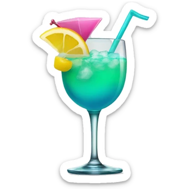 Bluish green cocktail with pink and yellow sticker