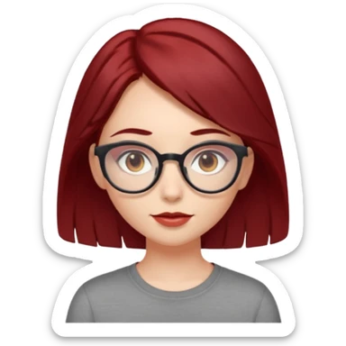 A sun kissed girl with dark red hair and grey eyes and glasses sticker