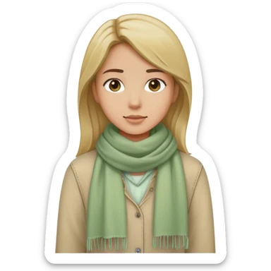 standing girl with wheatish complexion, beige scarf, light green shirt, jeans sticker