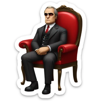 vito corleone as a mafia boss sitting on a red chair sticker