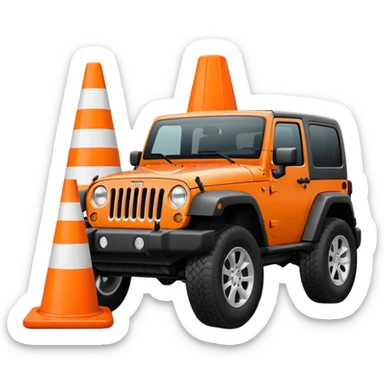 Jeep Wrangler running over an all-white traffic cone, tire contact visible, emoji style sticker