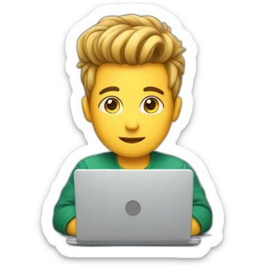 Cute programmer on his laptop looking front with a quiff as a hair sticker