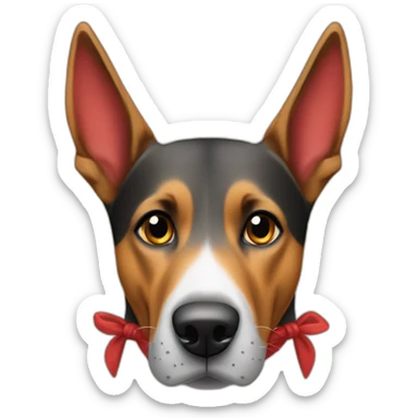 Coonhound/German Shepherd dog wearing small plain red bandana walking with left floppy ears sticker