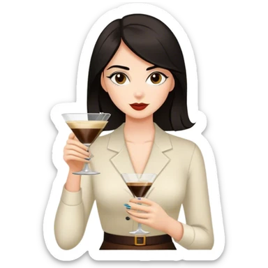 brunette hair down girl black hair drinking an espresso martini sticker