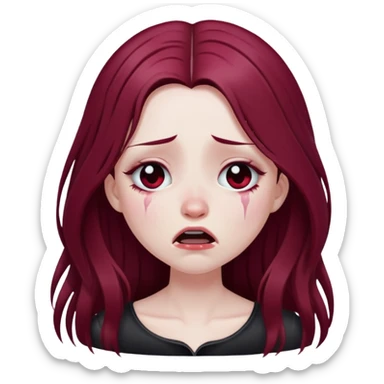 goth girl long burgundy hair crying sticker