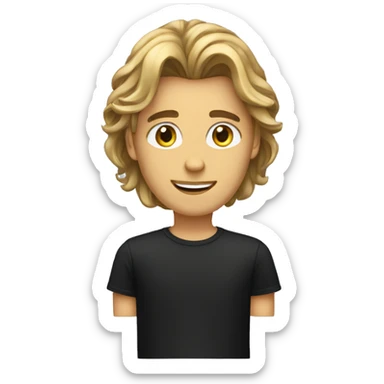 An beautiful guy with side curtain hairstyle long hairs and black tshirt, beautiful eyes  sticker