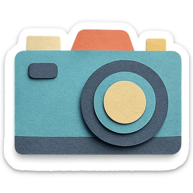 cute film camera, paper craft style, handmade, colorful paper textures sticker