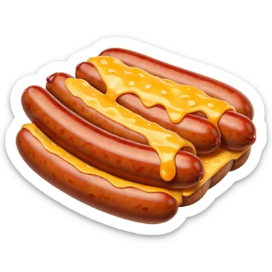 make a picture of a sausage that has been cut in half and melted cheese comes out from inside the sausage sticker