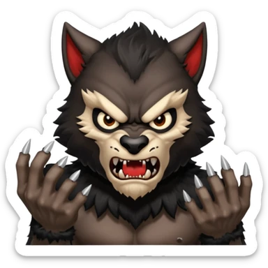 Create an emoji of Werewolf half bodied till waist sharp nails angry face black  sticker