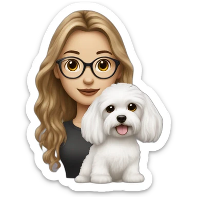 Long hair, eyeglassed turkish girl with white maltipoo sticker