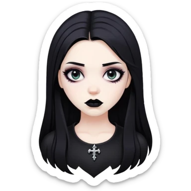 black goth with pale skin, dark makeup, black hair sticker