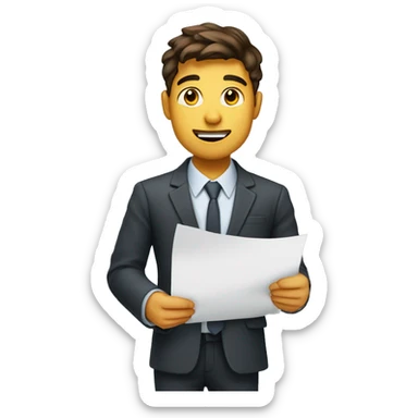 25 year old man with business clothes hold a paper in the hand 3 sticker