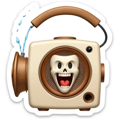 Old speaker with human teeth pouring out instead of sound. sticker