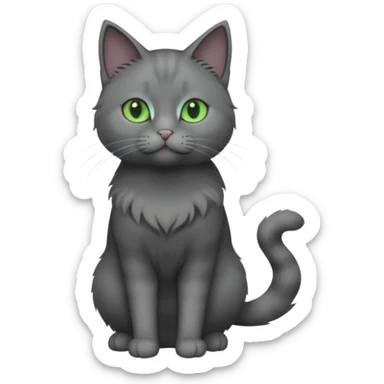 full body view of beautiful female solid dark grey cat with green eyes, grey face, white toes/paws and small white patch on her chest sticker