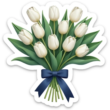 White tulips bouquet with light blue navy bow sticker