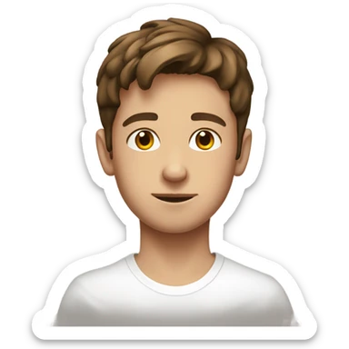 brown haired boy portrait with white t shirt  sticker