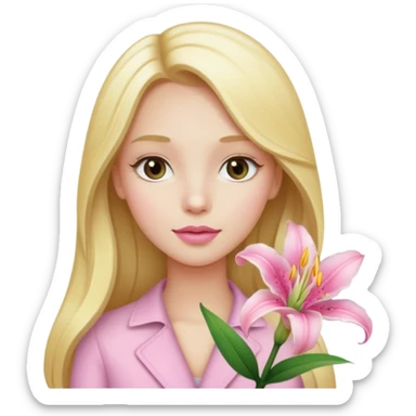 light pink lilium with a girl with blond long hair and clean girl make up  sticker