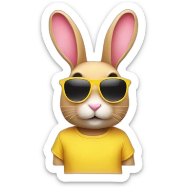pink+rabbit wearing sunglasses and yellow+teeshirt sticker