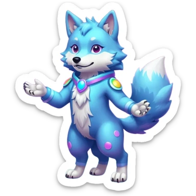 anthropomorphic anthro kawaii cute colorful shiny pastel nebula furry wolf-fursona furry  (2 legs, 2 arms) sticker