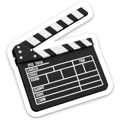 extremely minimalist movie clapper, just two rectangles with a single diagonal line, black and white only sticker
