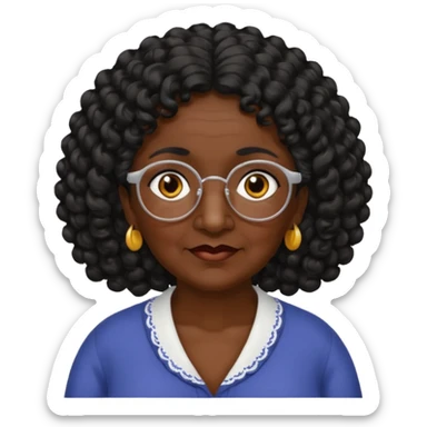 Dark skin Spanish looking grandma with black long long curly hair with no glasses and black eye colors  sticker