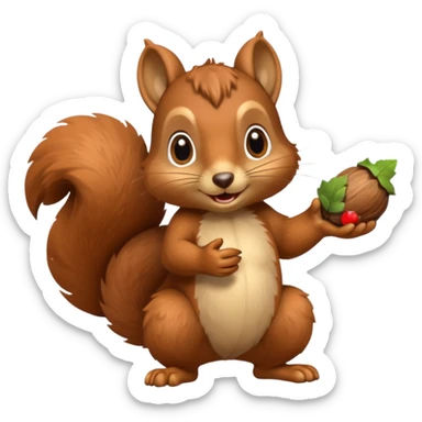 A playful squirrel holding an acorn with both paws.












































 sticker