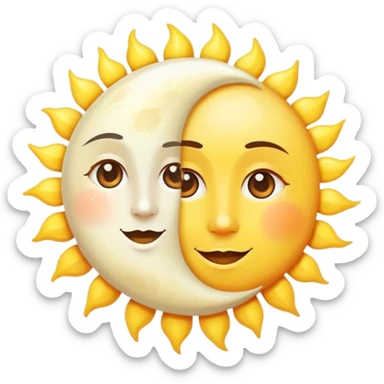 a really bright sun and a moon who shines because of it. the sun is bigger and the moon bright too sticker