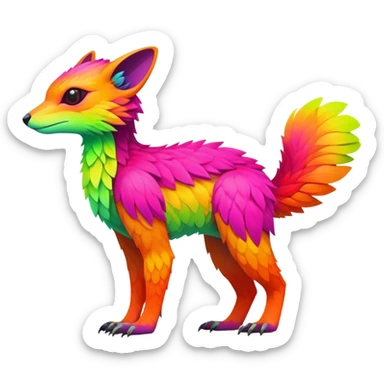 Exotic Tropical futuristic lush warm-colored neon-colored Fakémon-Trico-creature (full body) sticker