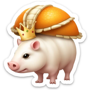 Orange and white piebald chubby round armadillo pig panda centipede armadillo wearing a crown sticker