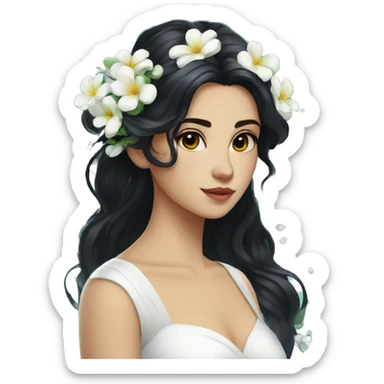 Pretty young Lady with black hair flowers in hair white dress surrounded by flowing water sticker