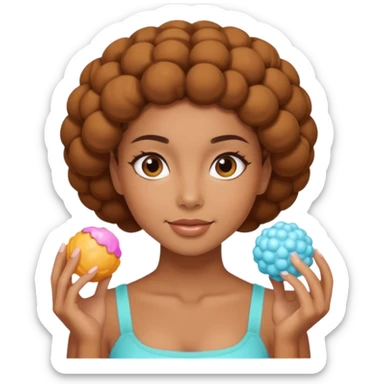 Carmel girl with two puff balls doing skincare sticker