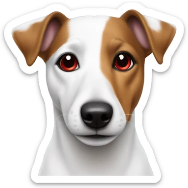 A white Jack russel terier with one red spot on left ear sticker