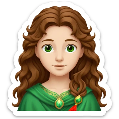 Juno from The Olympians with long brown wavy hair, green stola sticker