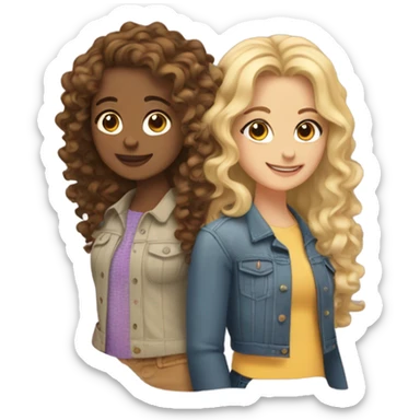 Three best friends. One with curly blonde hair and two brunettes sticker