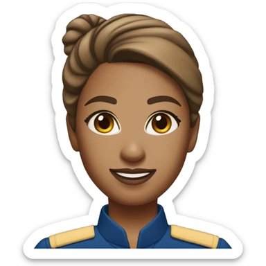 light brown skin flight attendant with brown hair in a bun blue uniform sticker