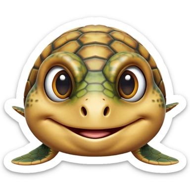 Cinematic Comical Sea Turtle Portrait Emoji, Head tilted dramatically with an exaggeratedly amused expression, featuring a boldly patterned, domed shell and wide, comically expressive eyes full of playful disbelief, Simplified yet hilariously expressive features, highly detailed, glowing with a slightly sassy oceanic glow, high shine, dramatic yet playful, stylized with an air of cheeky marine mischief, soft glowing outline, capturing the essence of a meme-worthy sea turtle that looks ready to glide its way into viral fame! sticker