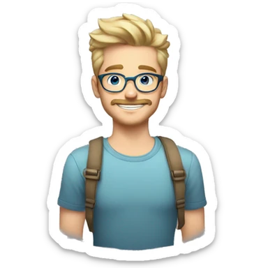 Handsome young man 22 years old blue eyes short blond hair nice round glasses cool short beard Light moustache big smile dimple on the side sticker