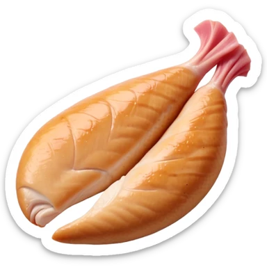realistic chicken breast fillet, single, boneless, tapered, pale pink, smooth, glossy, moist, muscle grain, gentle curves, fresh, lean, flat or curved, no plate, packaging, or faces, clean 3D rendering, soft lighting, transparent background, emoji scale sticker