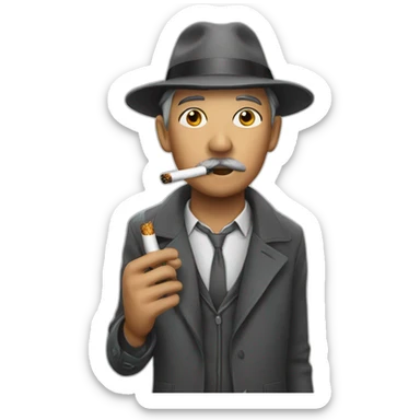 A gray man with a hat and a cigarette in his mouth sticker