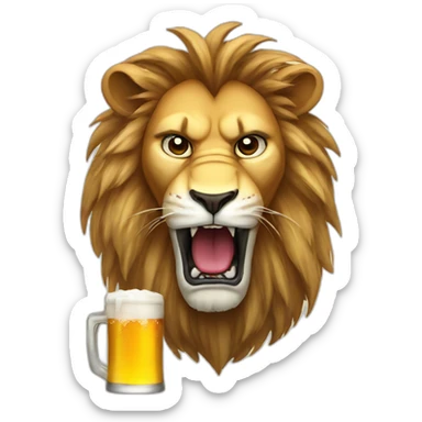 lion angry drinking beer sticker